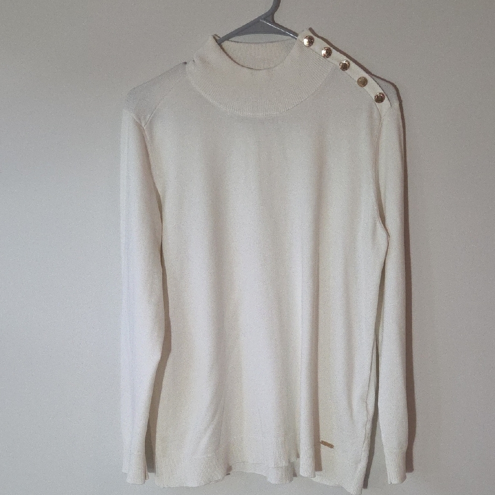 Calvin Klein Cream Sweater with Gold Buttons